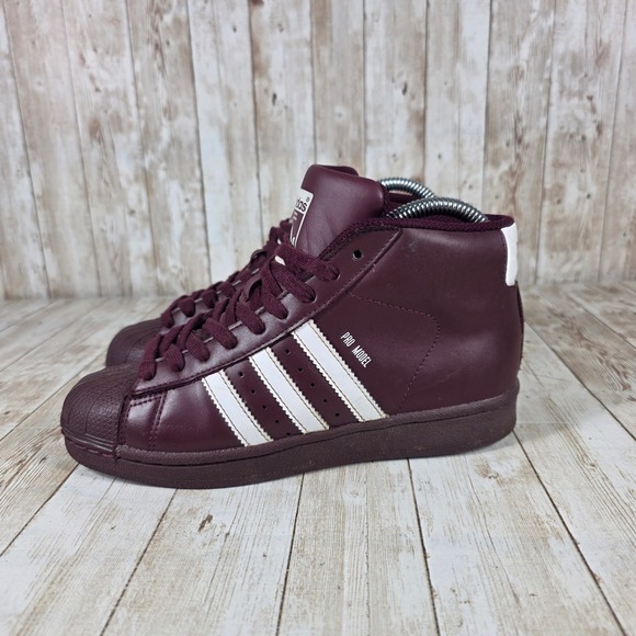 Adidas Pro‎ Model High Top Sneakers Maroon White Stripes Shoes kids 5 womens 5.5 - Picture 2 of 8
